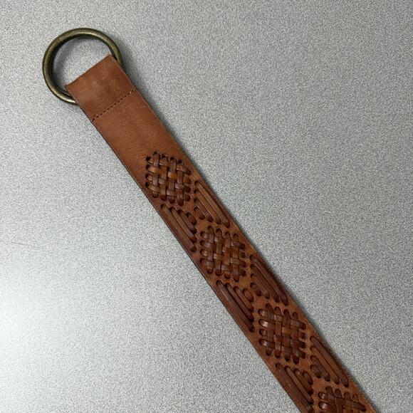 Abercrombie Fitch A+F Woven Leather Belt Womens L/XL Brown Boho Brass O Rings - Picture 6 of 8